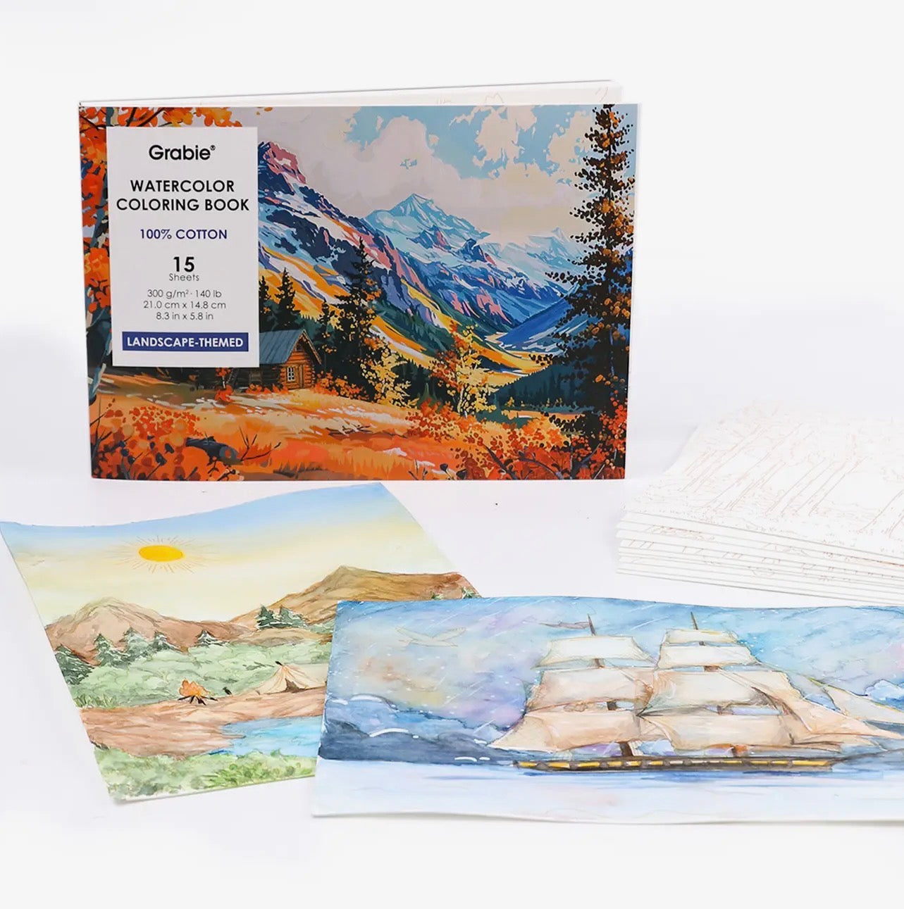 15 Sheets 140LB Landscape-Themed Watercolor Coloring Book