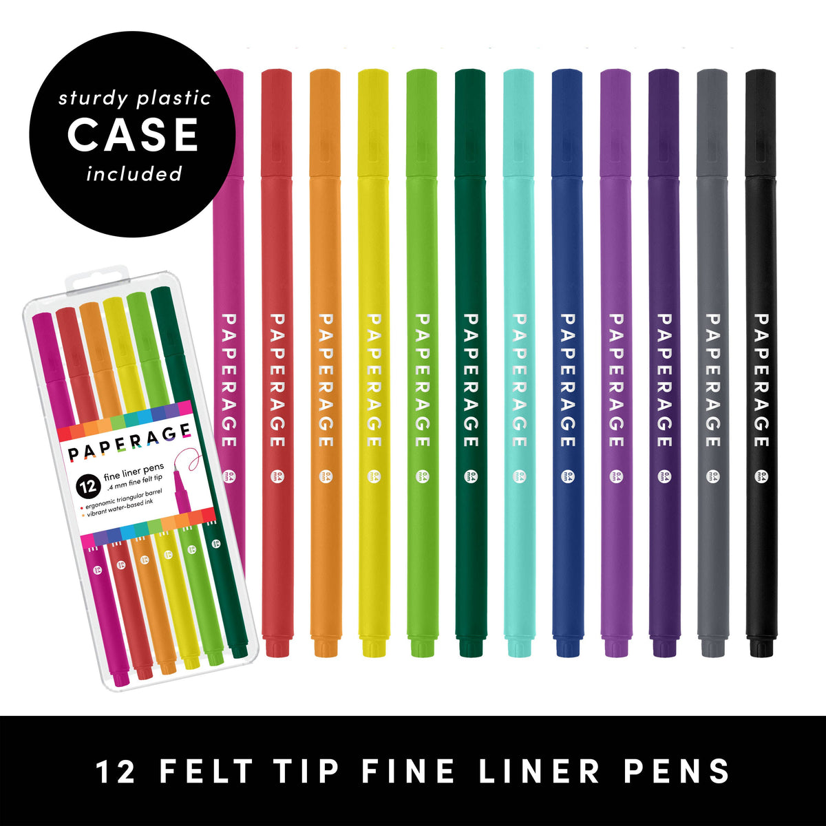 Felt Tip Fine Line Marker Pens With Case | 12 pack
