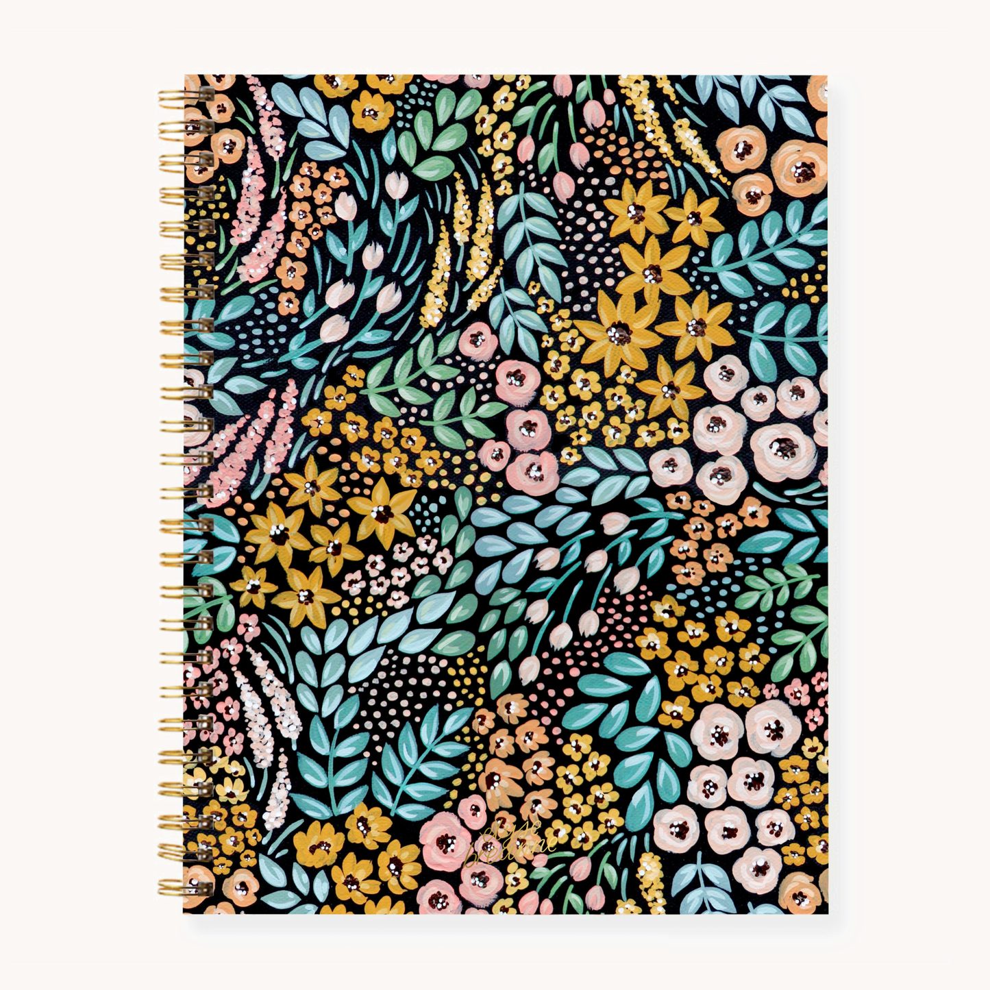 Black Floral Softcover Spiral Notebook