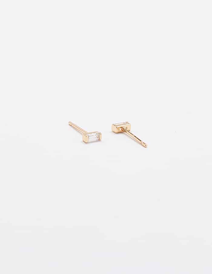 Mini White Baguette Gold Studs