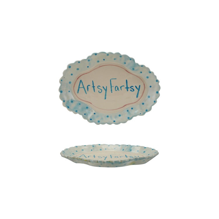 Hand-Painted Stoneware Scalloped Platter