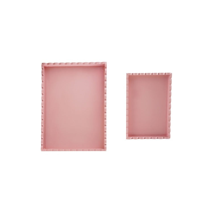 S/2 Wood Scalloped Trays, Pink Color