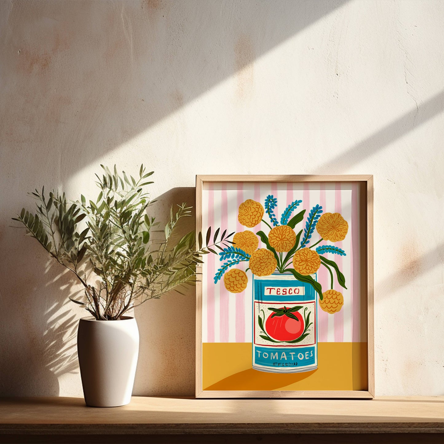 Floral Tomato Can with Stripes