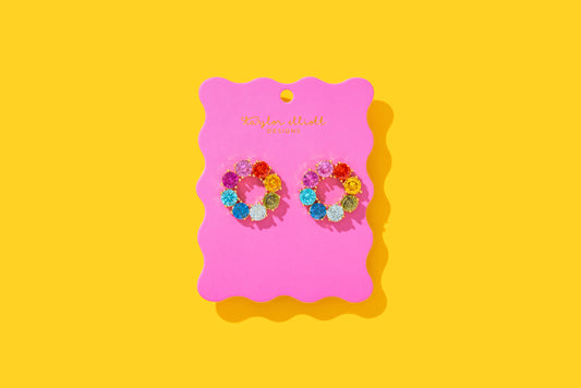 Paige Circles w/ Colorful Gems Drop Earrings
