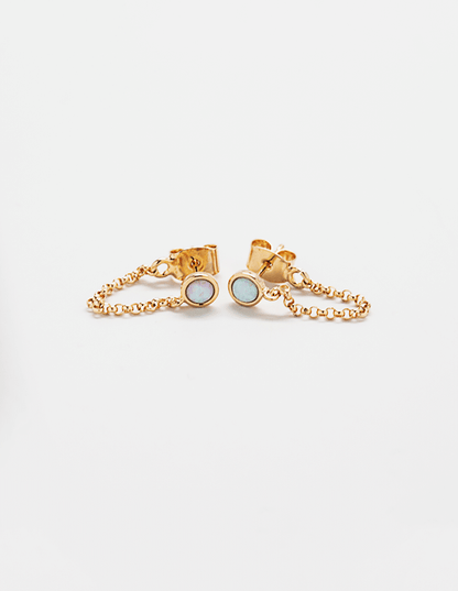 Gold Opal Semiprecious Gemstone Chain Huggie Earrings