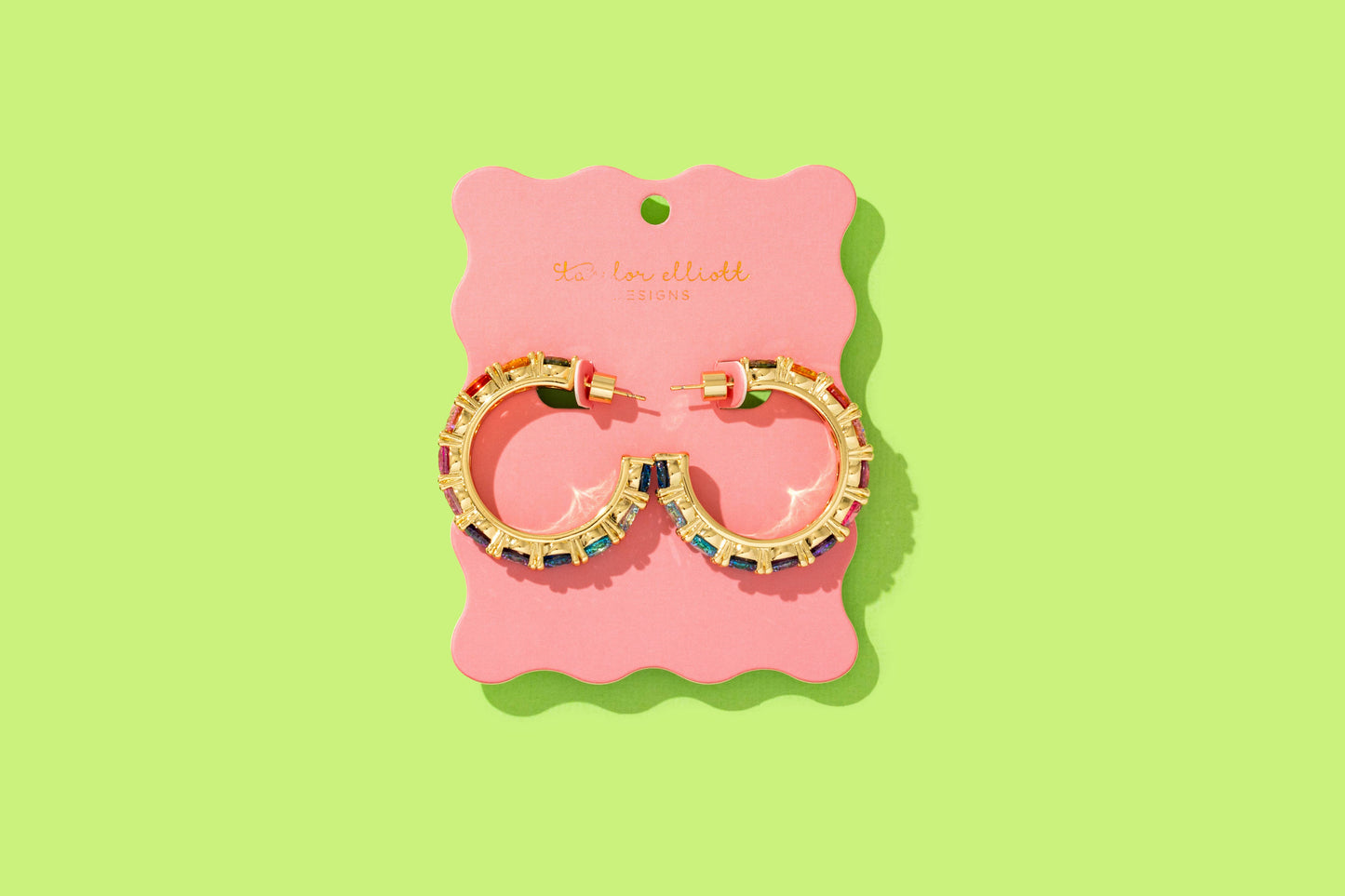 Elise Gold Plated w/ Colorful Gems Hoop Earrings