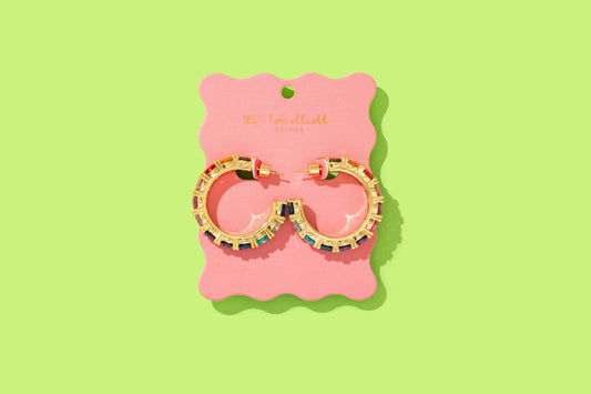 Elise Gold Plated w/ Colorful Gems Hoop Earrings