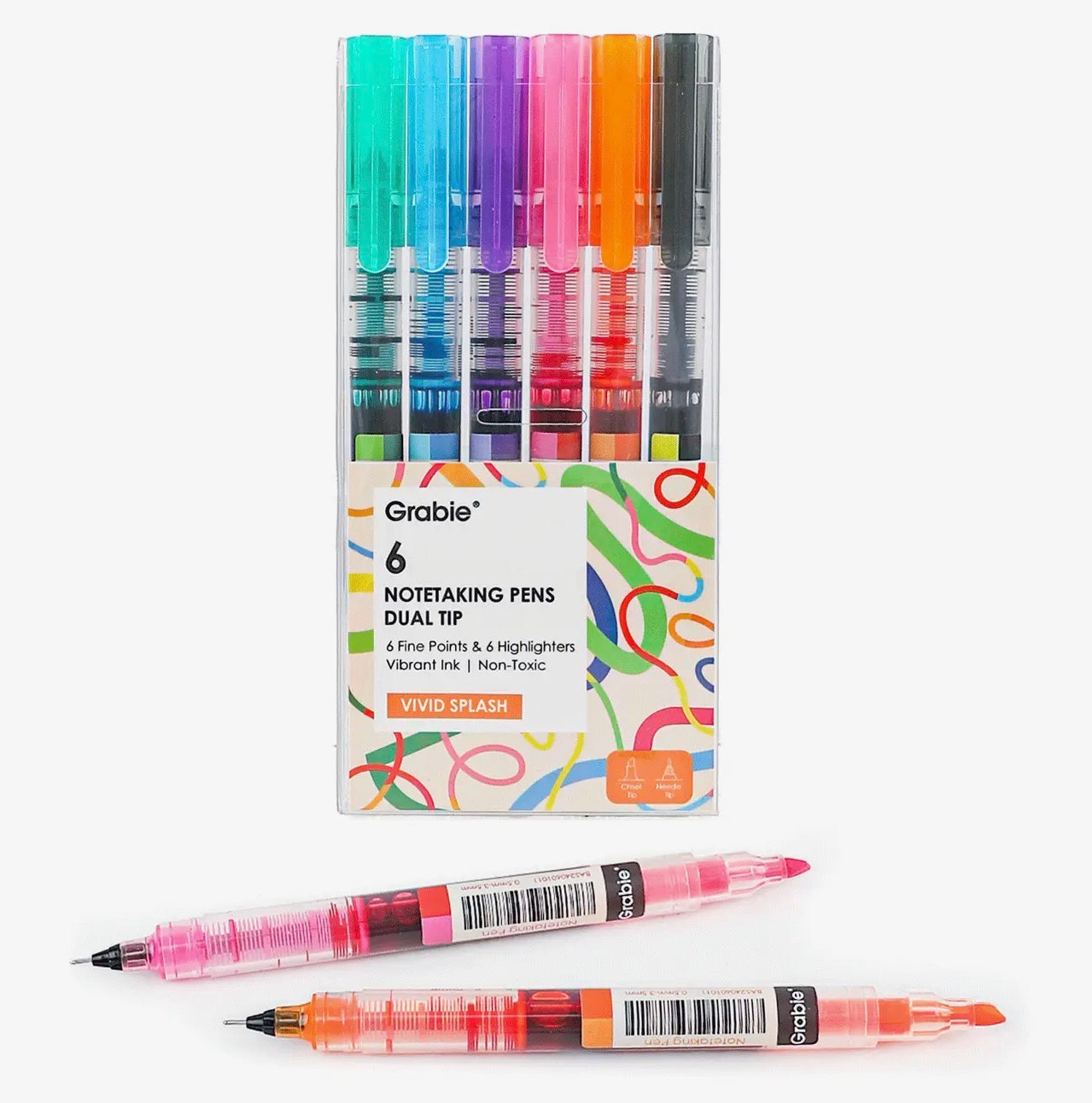 Dual-Tip Notetaking Pen Set of 6 - Vivid Splash