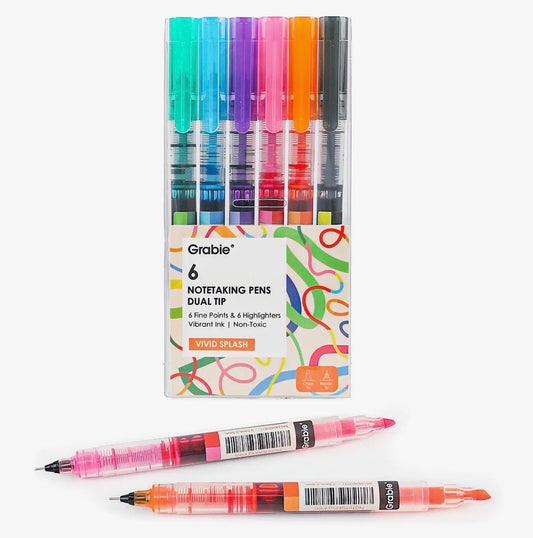 Dual-Tip Notetaking Pen Set of 6 - Vivid Splash