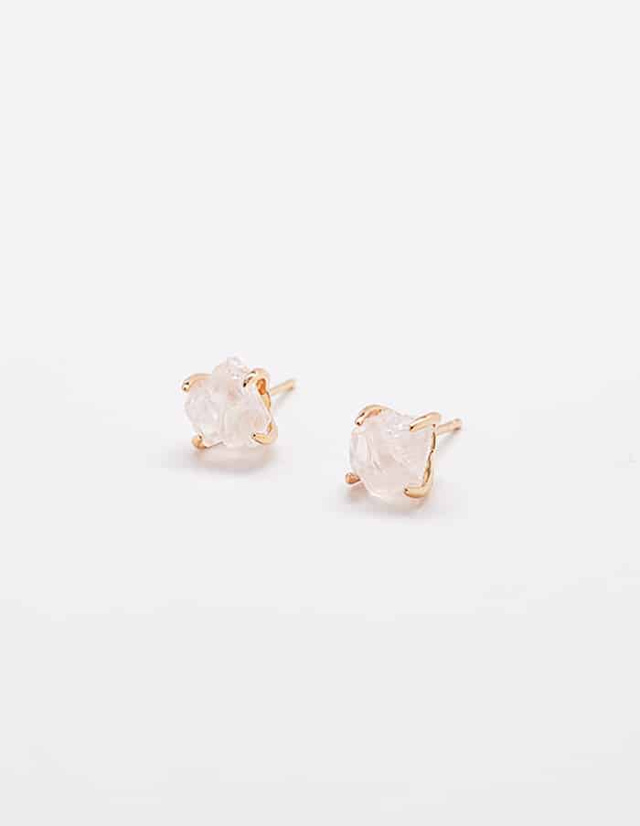 Rose Quartz Semiprecious Gemstone Gold Claw Stud Earrings