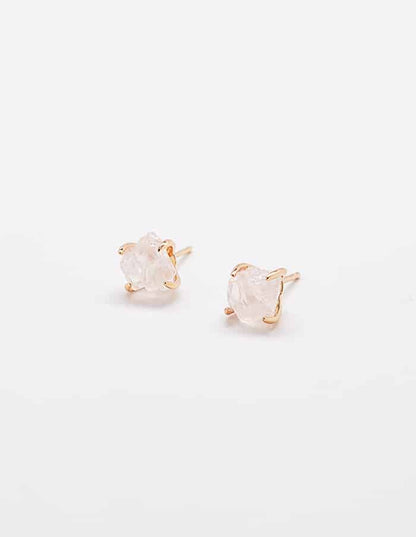 Rose Quartz Semiprecious Gemstone Gold Claw Stud Earrings