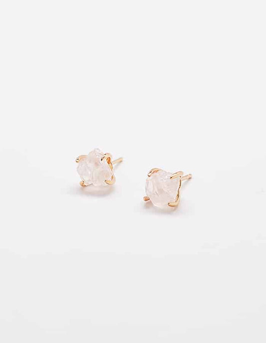Rose Quartz Semiprecious Gemstone Gold Claw Stud Earrings