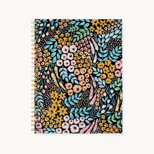 Black Floral 7x9 Hardcover Spiral Notebook