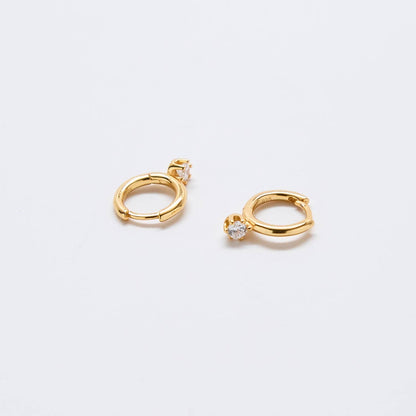 White Pave Round Huggie Gold Vermeil Earrings