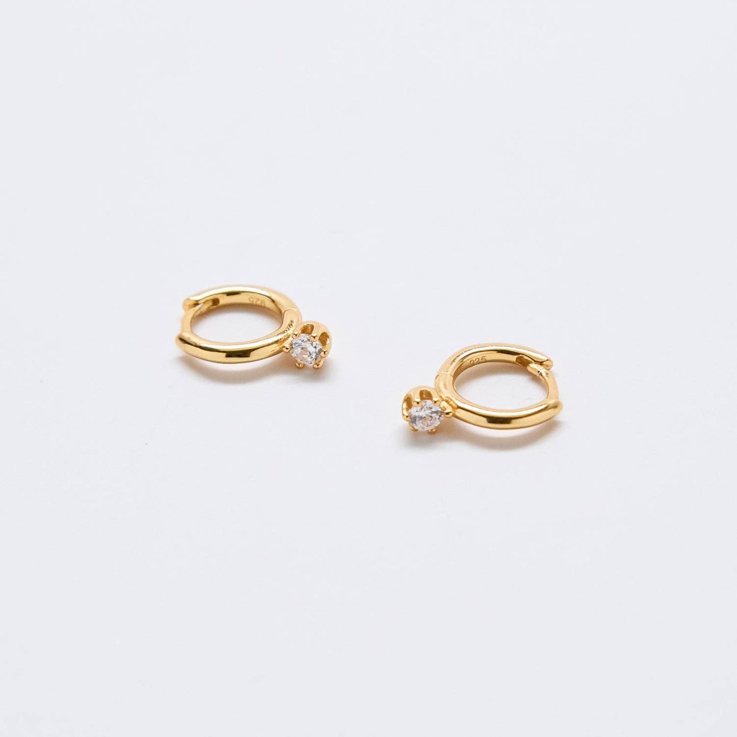 White Pave Round Huggie Gold Vermeil Earrings