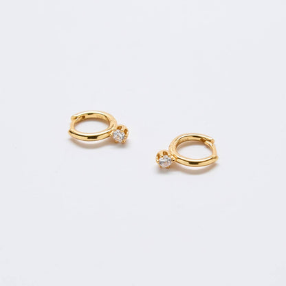White Pave Round Huggie Gold Vermeil Earrings