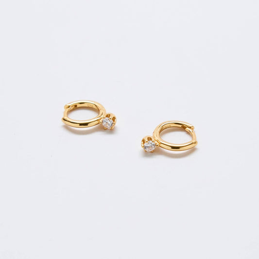 White Pave Round Huggie Gold Vermeil Earrings
