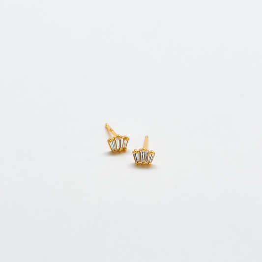 White Trio Baguette Gold Vermeil Studs