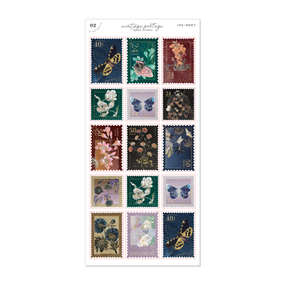 Dark Botanical Vintage Postage • Journal Sticker Sheet
