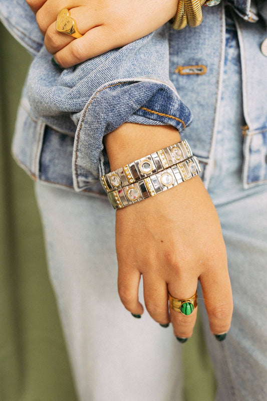 The Luxe Link Bracelet - Mixed Metal + Stone
