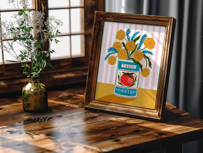 Floral Tomato Can with Stripes