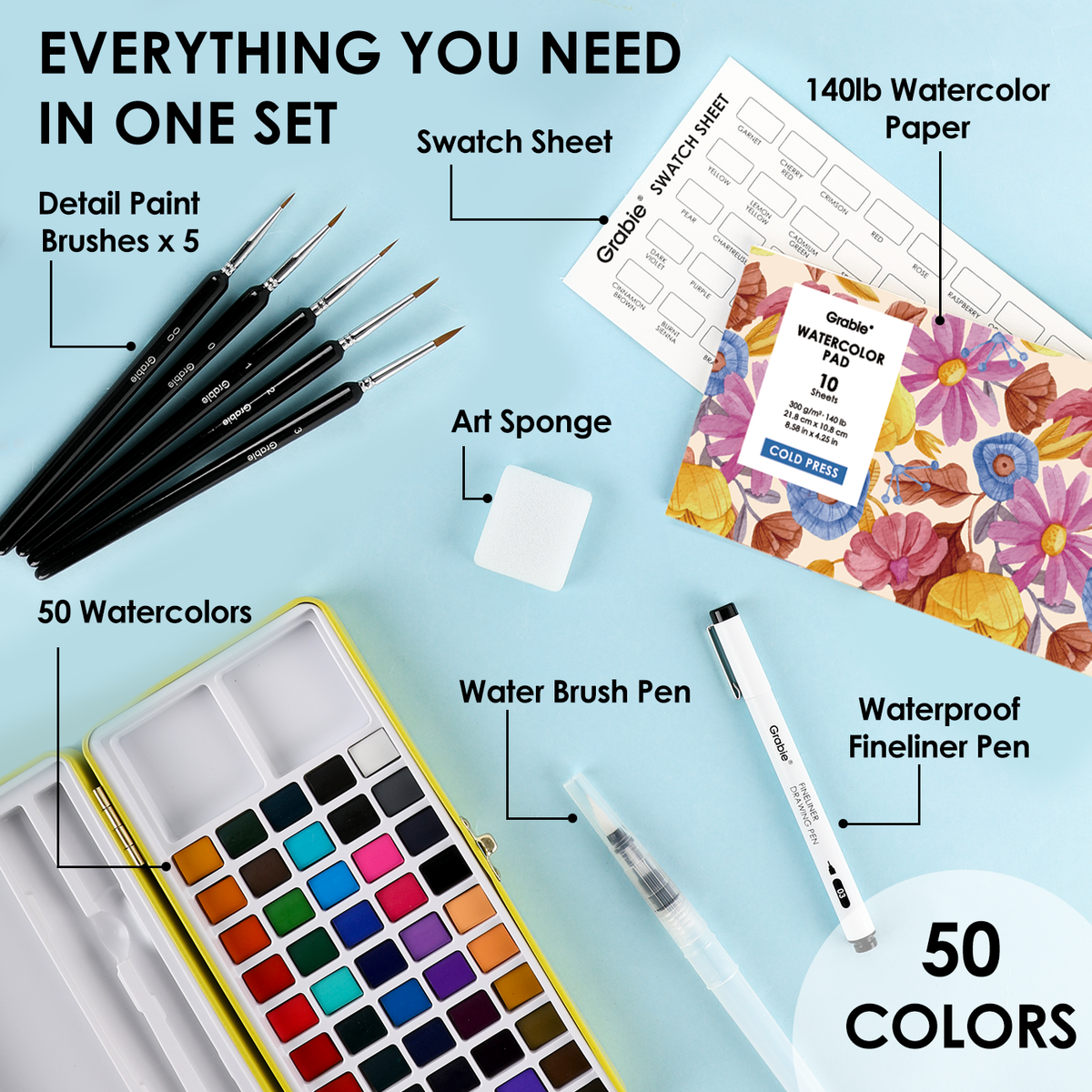 All-In-One Watercolor Set of 50