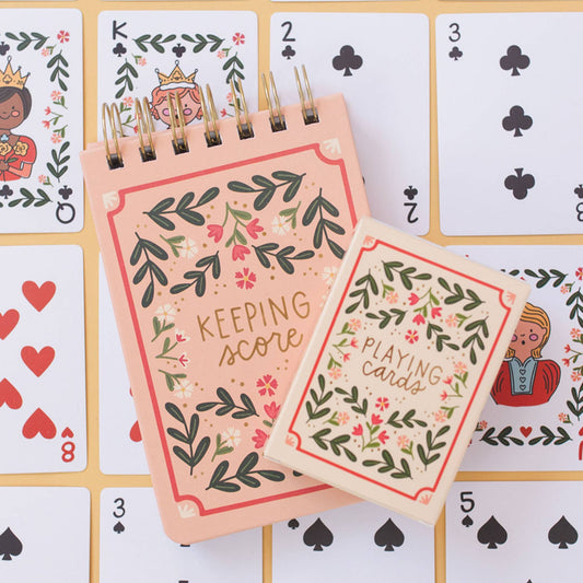 Floral Game Night Set of Playing Cards & Notebook