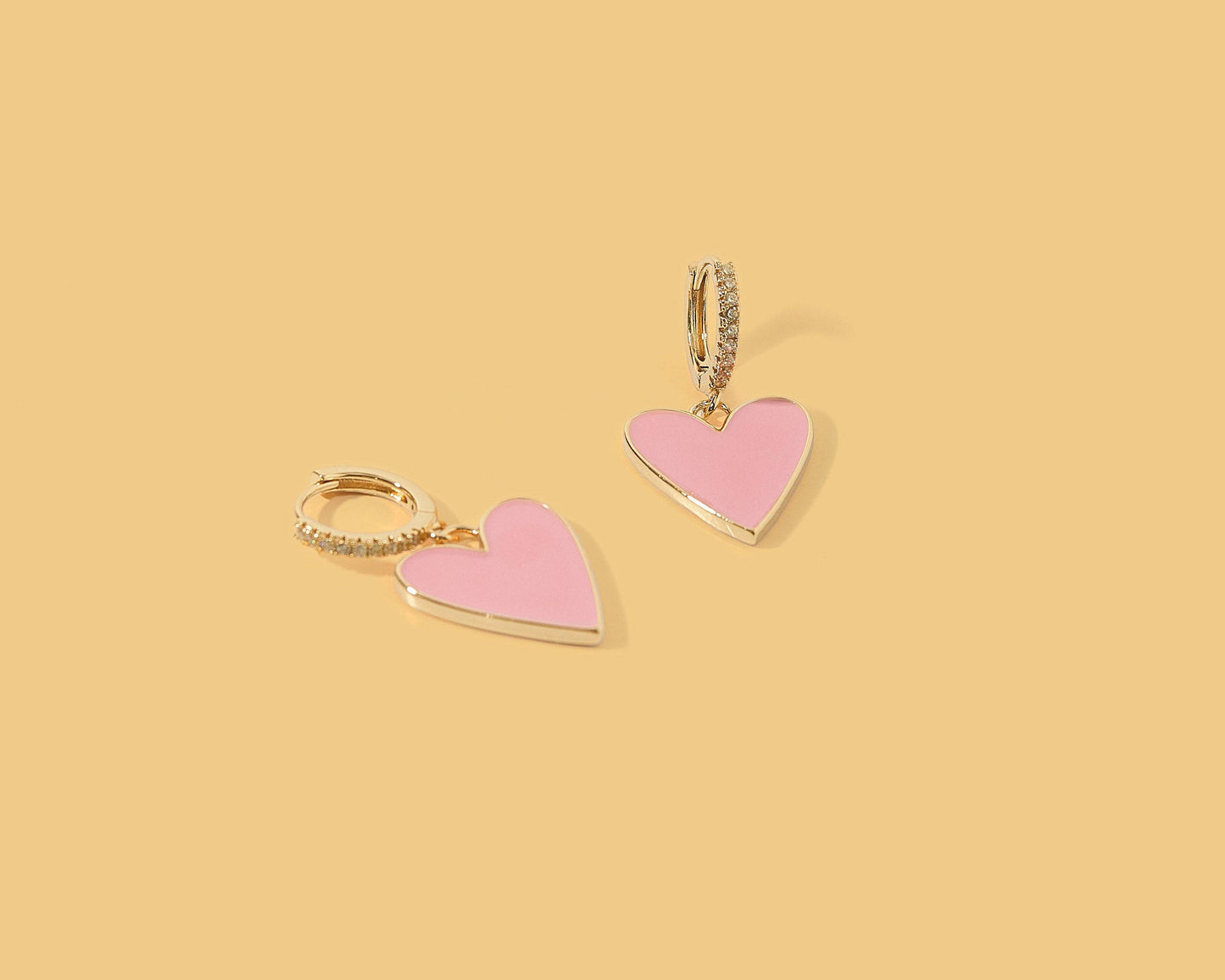 Jane Pink Enamel Heart Charms Huggie Earrings