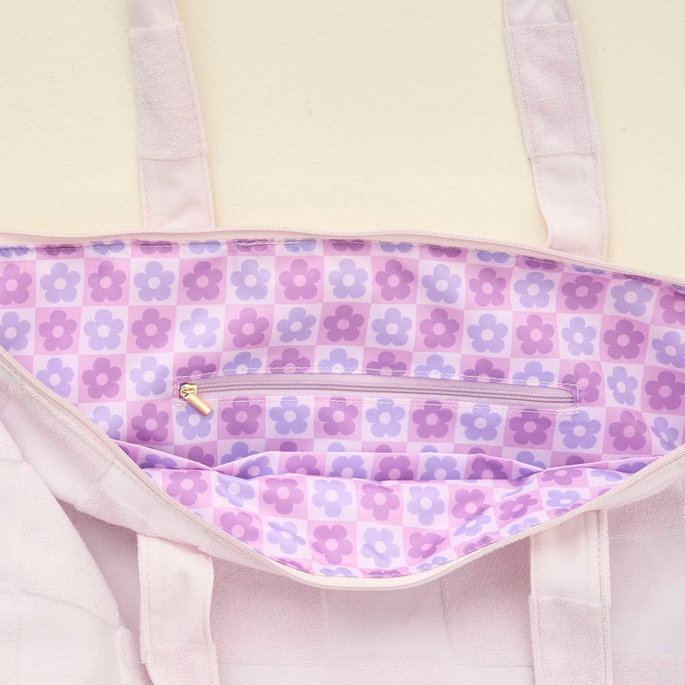 Purple Check Terry Tote