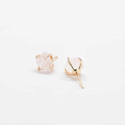 White Quartz Semiprecious Gemstone Gold Claw Stud Earrings