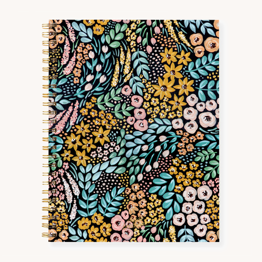 Black Floral Softcover Spiral Notebook