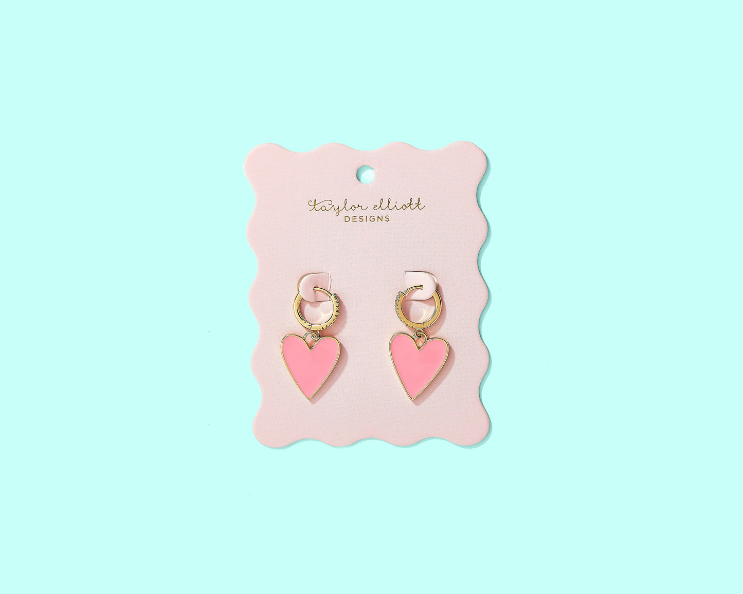 Jane Pink Enamel Heart Charms Huggie Earrings