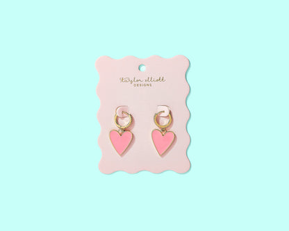 Jane Pink Enamel Heart Charms Huggie Earrings