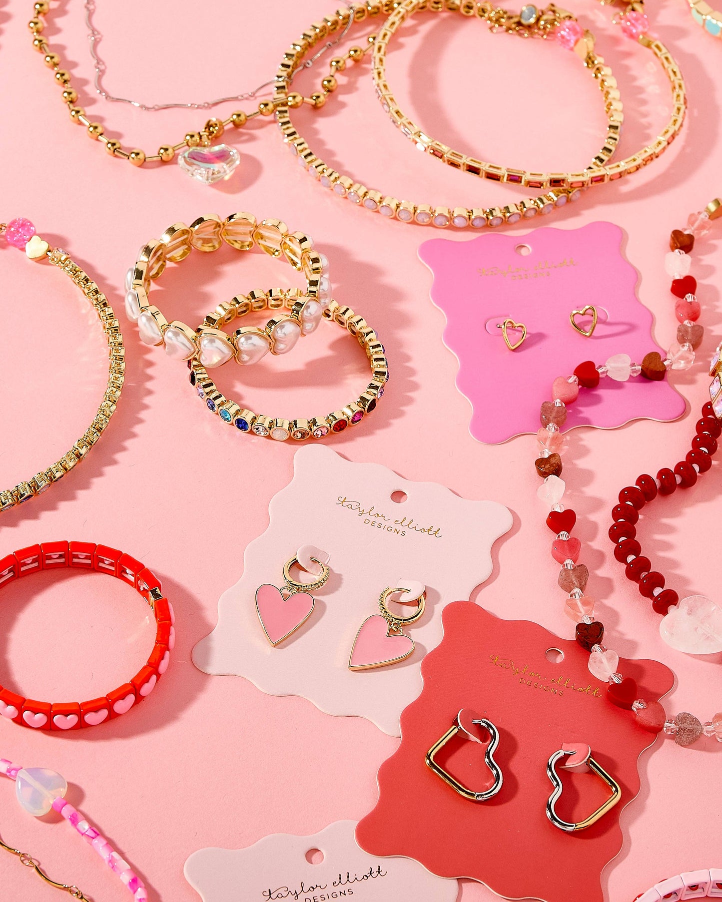 Jane Pink Enamel Heart Charms Huggie Earrings