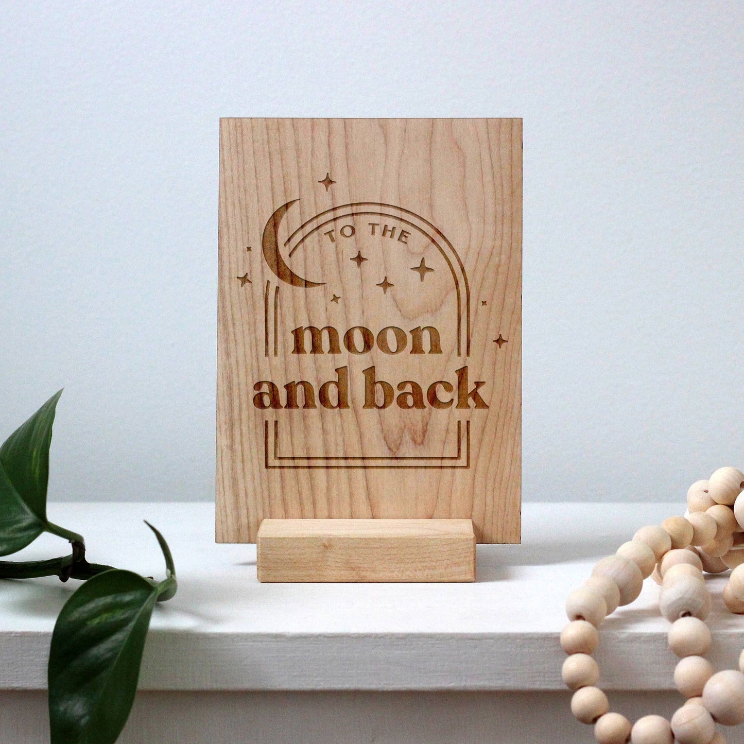To the Moon and Back | Wooden Greeting Card with Stand