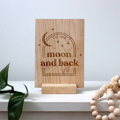 To the Moon and Back | Wooden Greeting Card with Stand