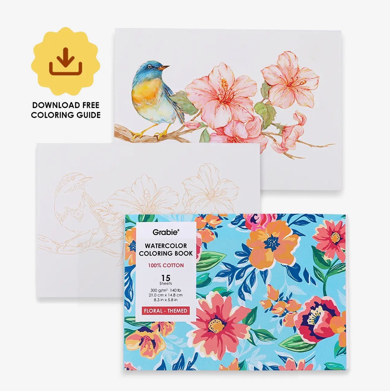 15 Sheets 140LB Floral-Themed Watercolor Coloring Book