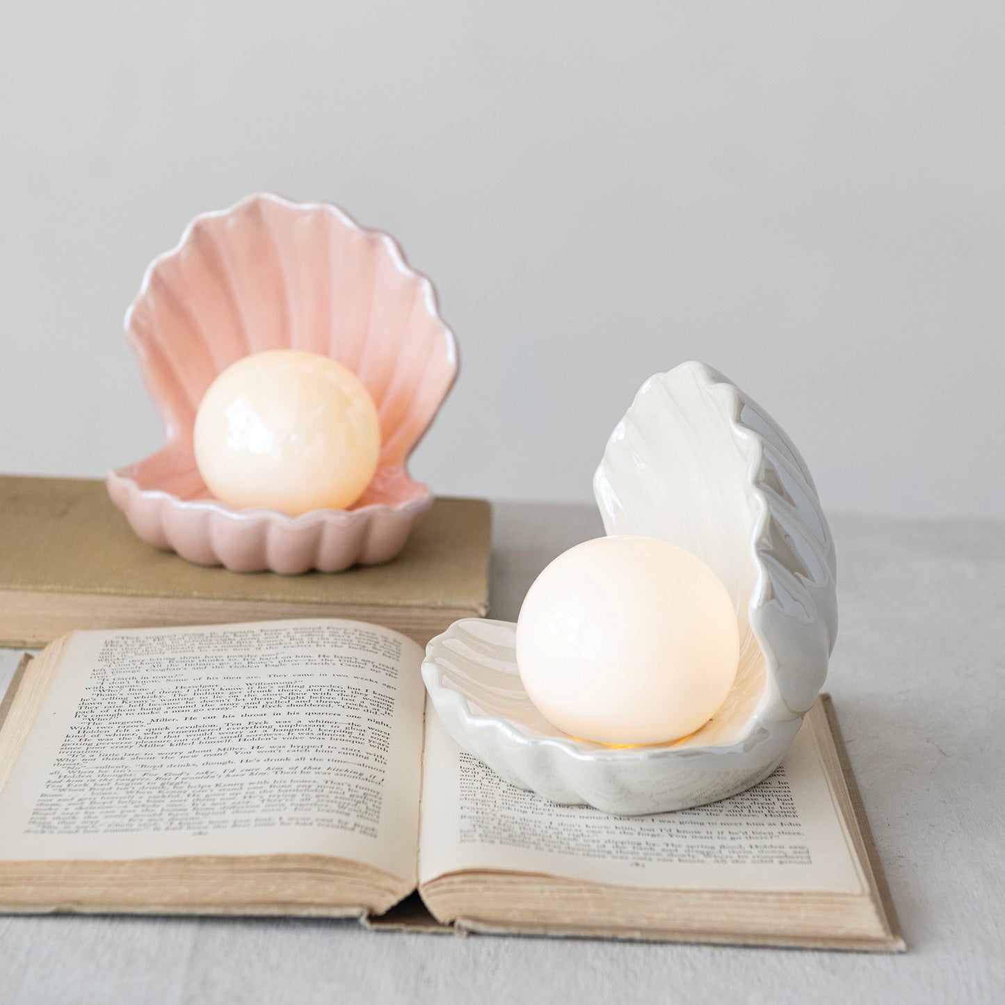 Stoneware Seashell with Removable LED Light
