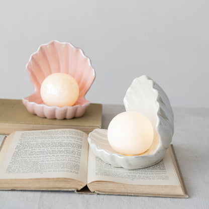Stoneware Seashell with Removable LED Light
