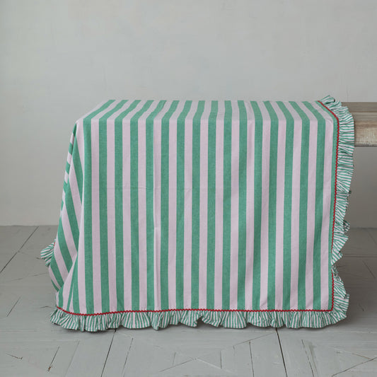 Ruffle & Ric Rac Striped Tablecloth