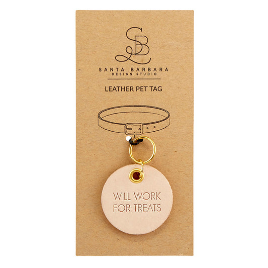 Leather Pet Tag - Here For The Treats