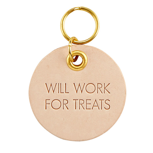 Leather Pet Tag - Here For The Treats