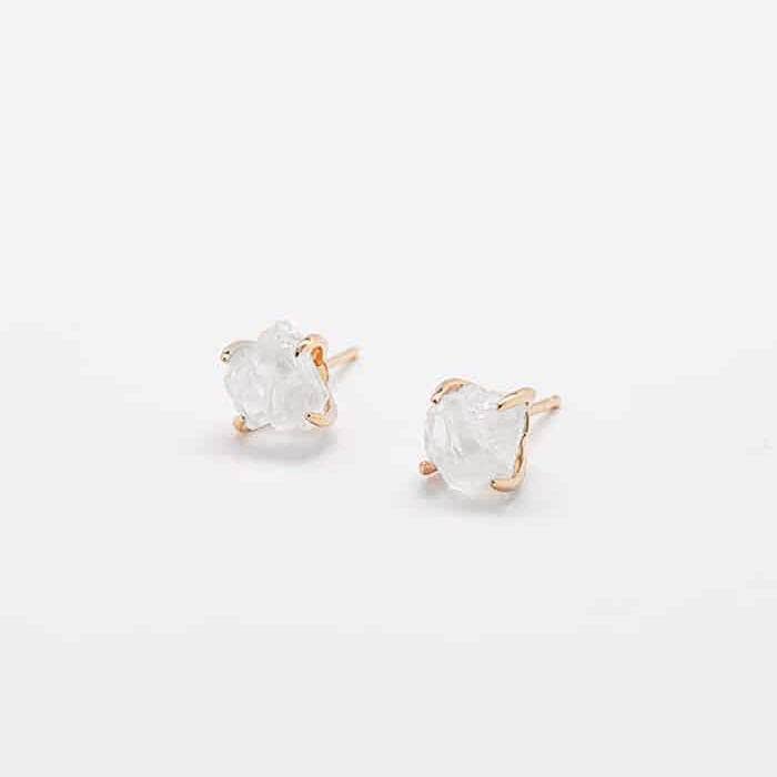 White Quartz Semiprecious Gemstone Gold Claw Stud Earrings
