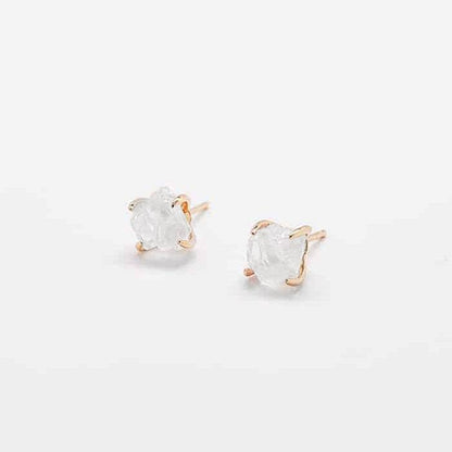 White Quartz Semiprecious Gemstone Gold Claw Stud Earrings