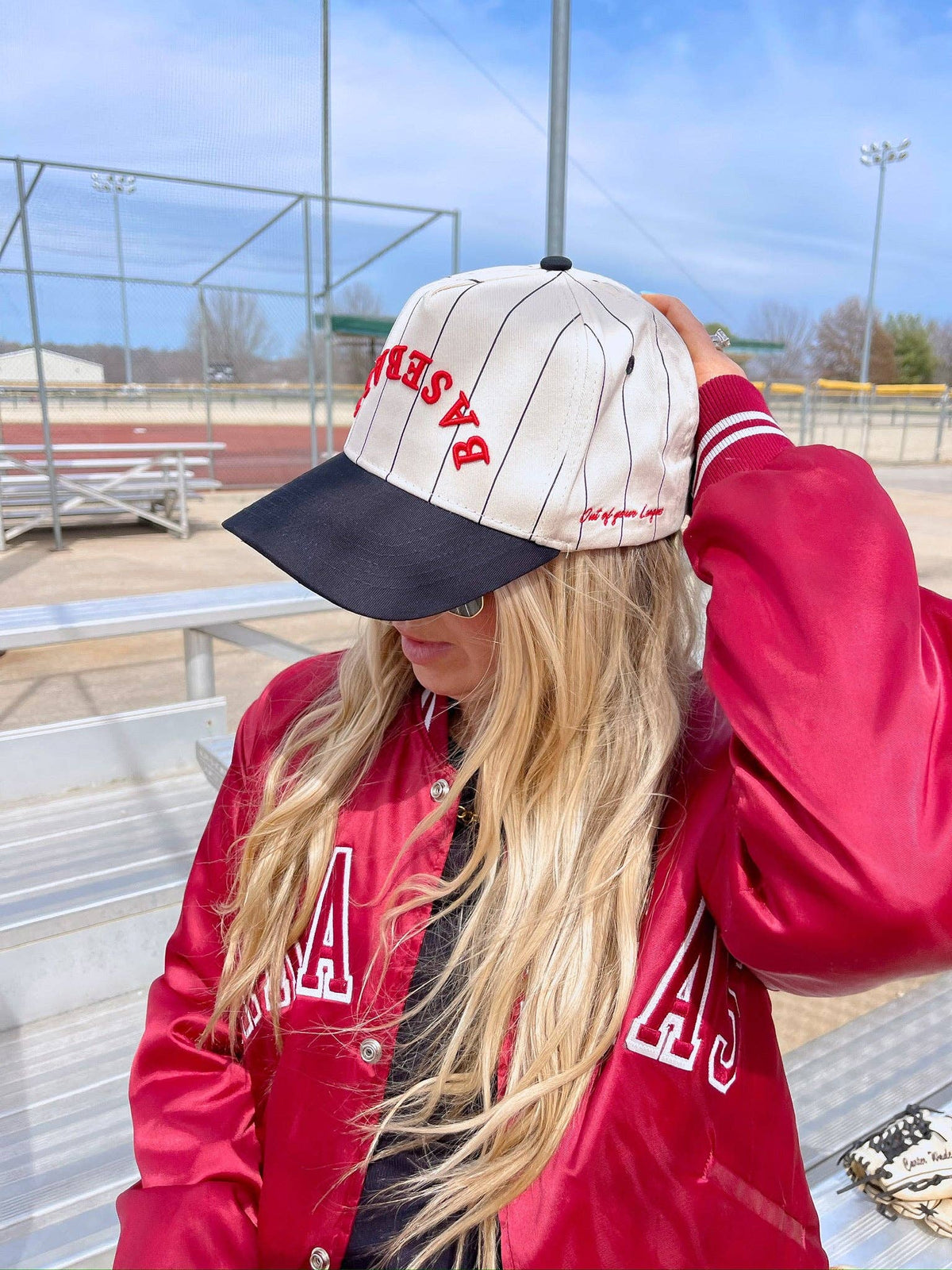 BASEBALL - Red on Black Stripe Vintage Hat