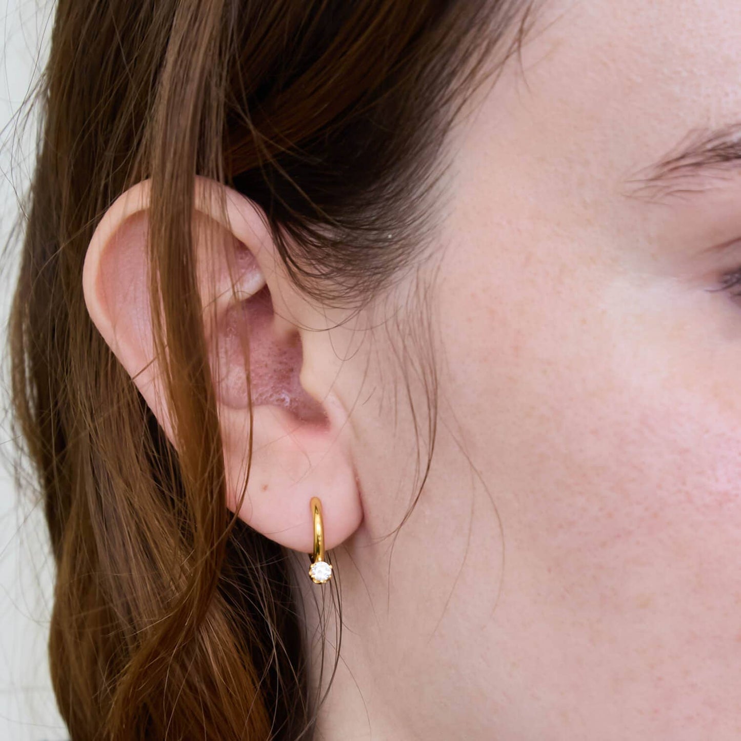 White Pave Round Huggie Gold Vermeil Earrings