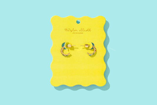 Hallie Gold Plated w/ Colorful Gems Huggie Earrings