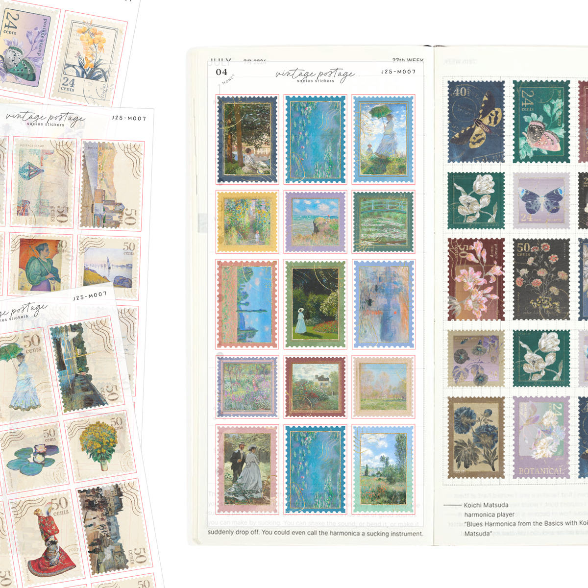Dark Botanical Vintage Postage • Journal Sticker Sheet