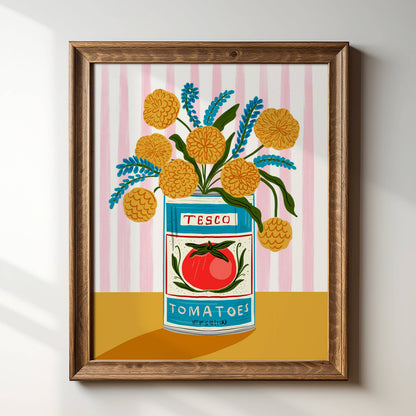 Floral Tomato Can with Stripes