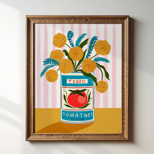 Floral Tomato Can with Stripes